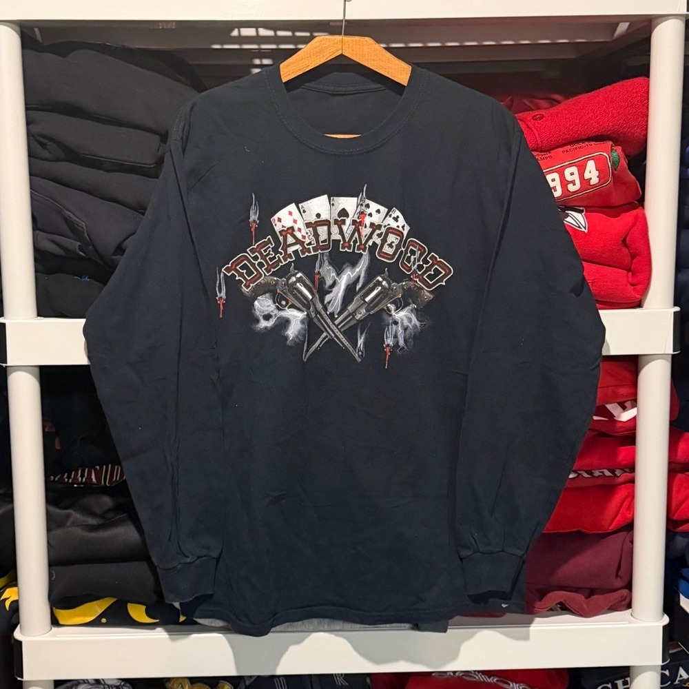 Vintage y2k Deadwood Biker Black Long Sleeve Mens Medium Shirt